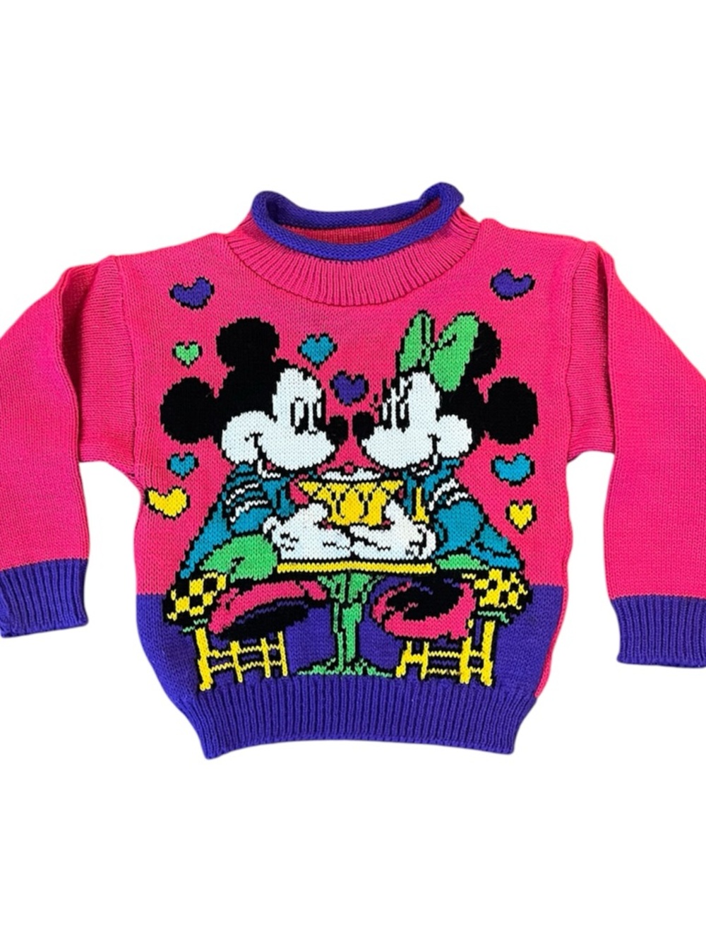 Vintage 80’s Disney By Jet Set Pink & Purple Mickey and Minnie Sweater 3T